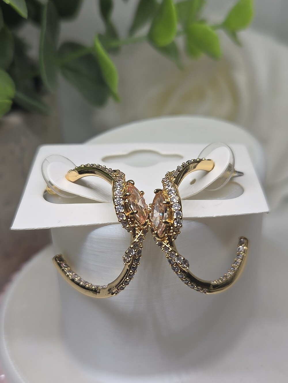 BP Gold-Tone Hoop Earrings with Smokey Topaz Marquise Crystal